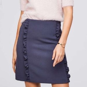 NWT LOFT Coastal Grey Ruffle Shift Pencil Skirt 0